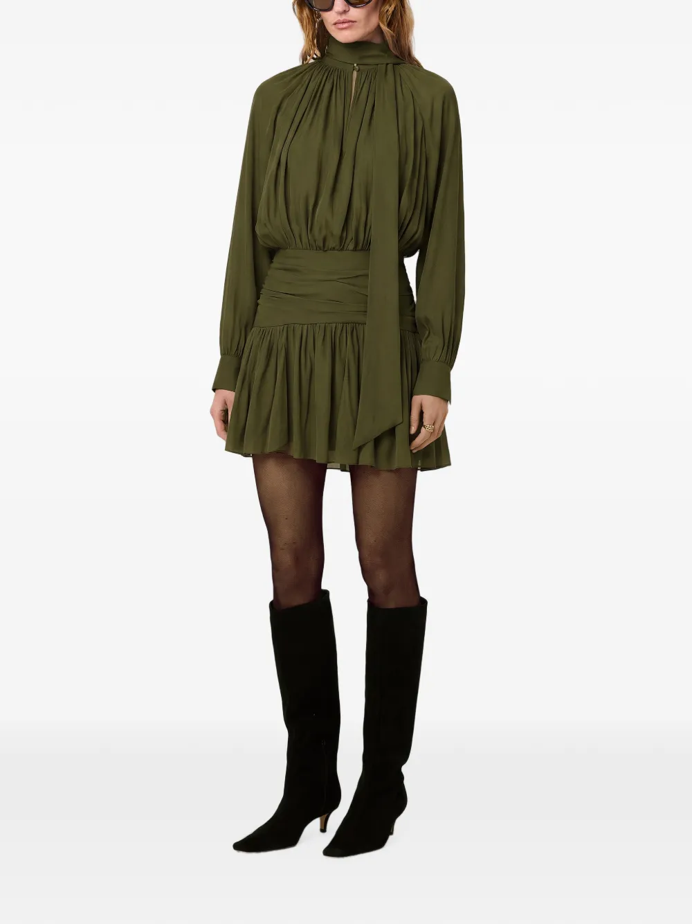 Nicholas Mini-jurk met gesmockte taille Groen