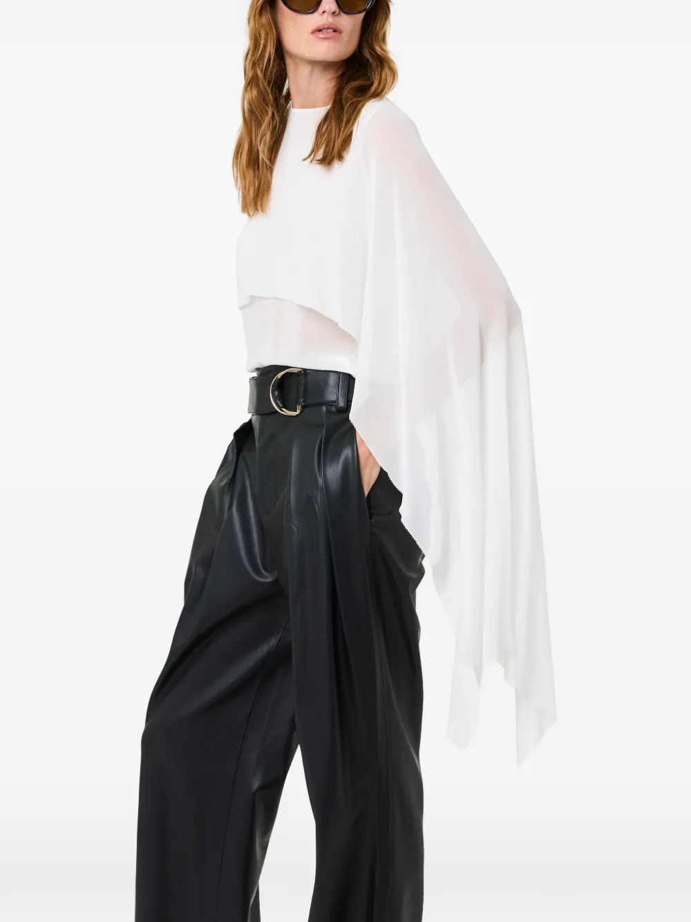 Nicholas layered asymmetric-drape blouse