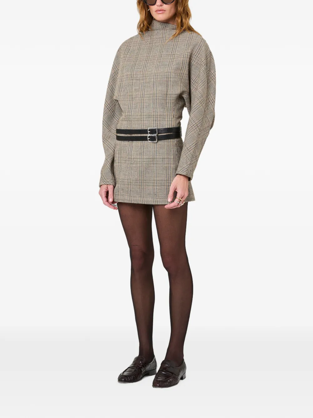 Nicholas Anika Prince of Wales geruite mini-jurk met ceintuur Beige