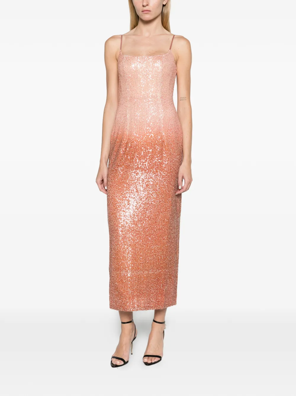 Aje Vionara ombré midi-jurk met pailletten Oranje