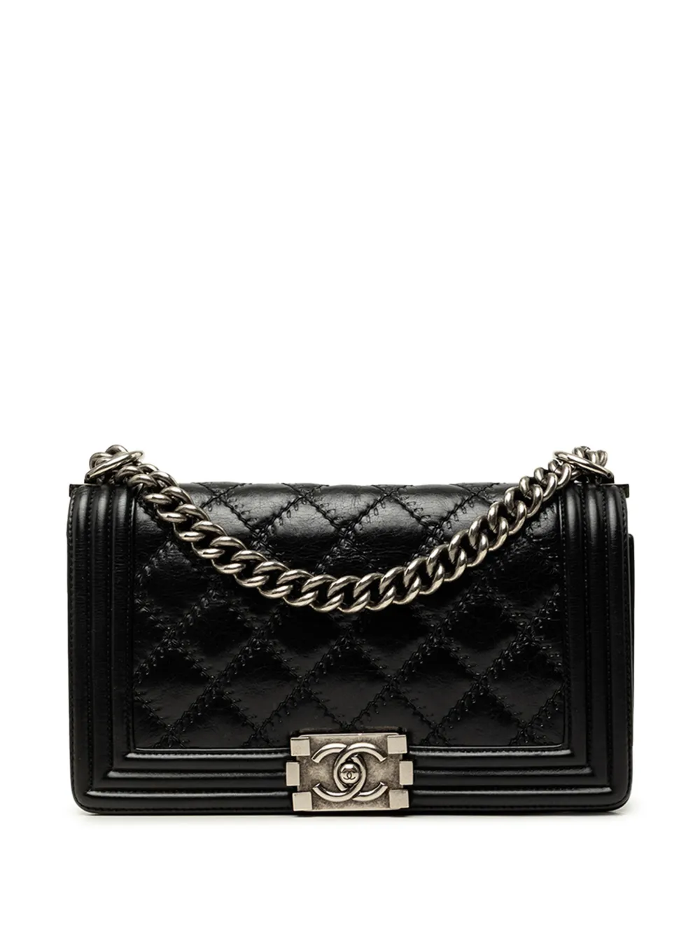 CHANEL Pre-Owned 2013-2014 Old Medium Quilted Lambskin Double Stitch Boy Flap crossbody bag - Nero
