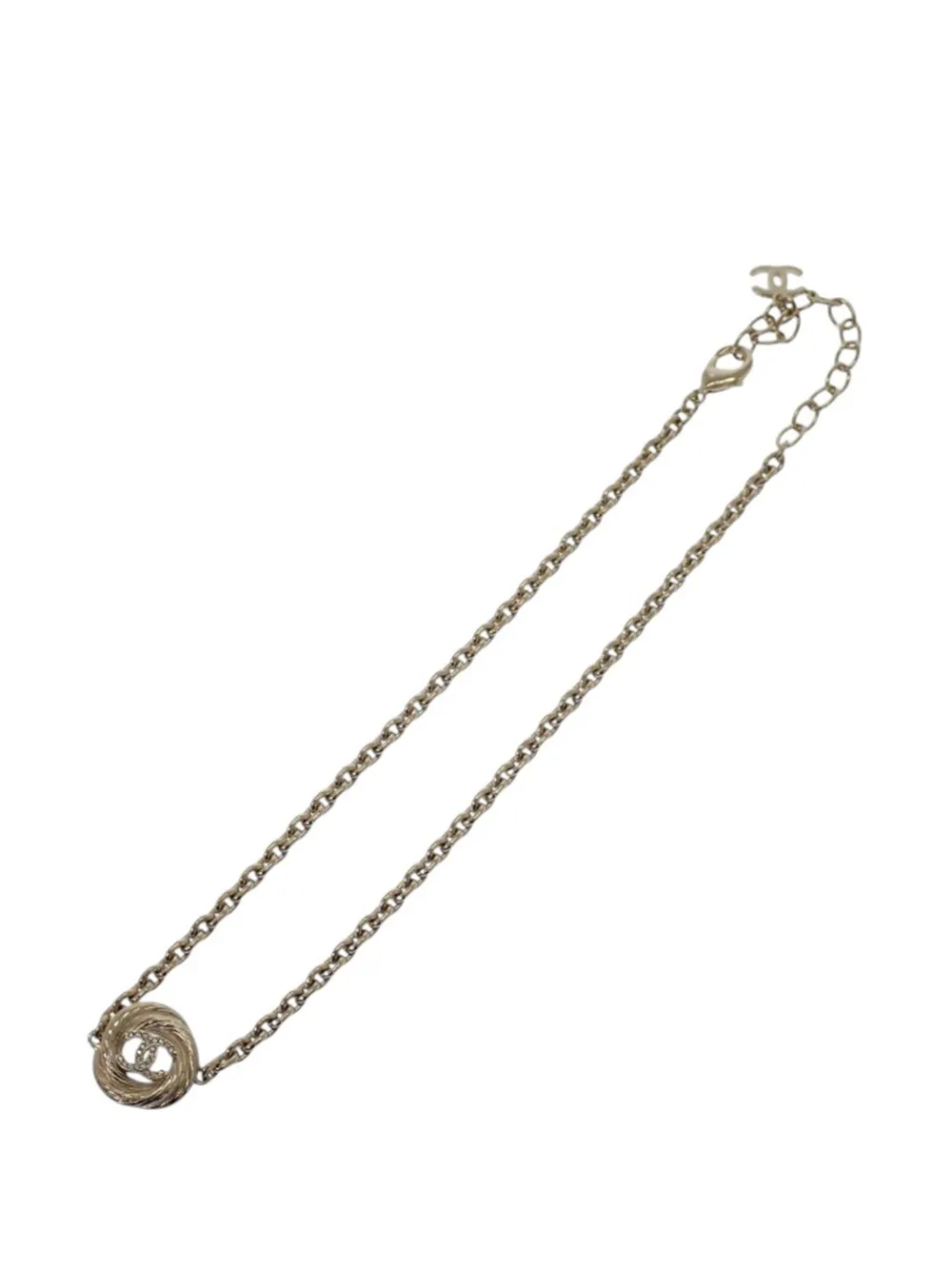 CHANEL Pre-Owned 2025 CC Gold Plated Twisted Circle Strass Pendant Necklace costume necklace - Oro