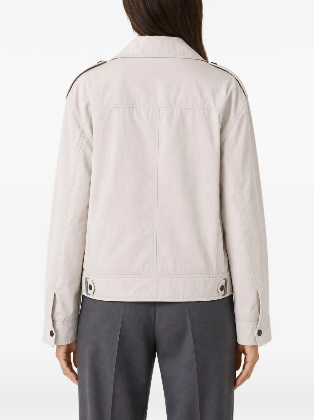 Brunello Cucinelli asymmetrical zip-up biker jacket Beige