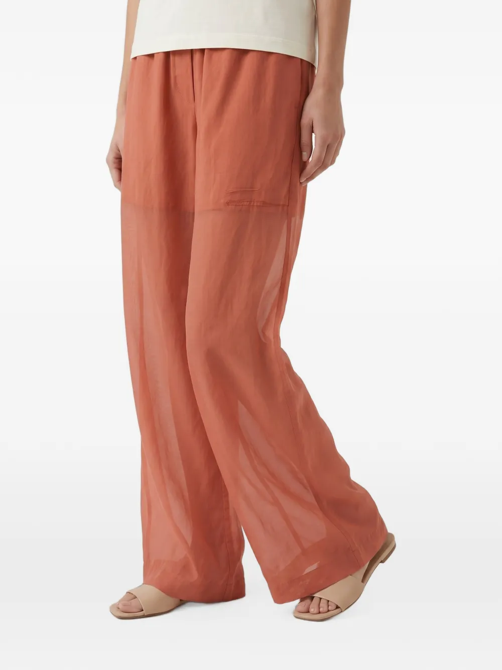 Brunello Cucinelli semi-sheer wide-leg trousers Oranje
