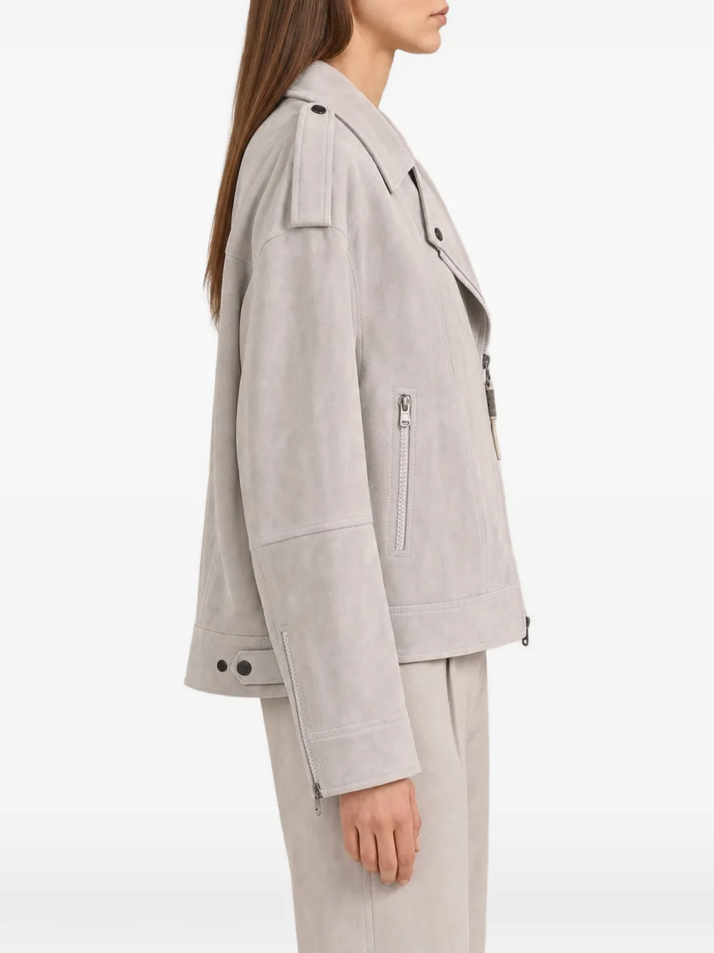 Brunello Cucinelli suede biker jacket Grijs
