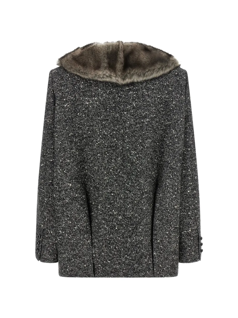 Valentino Garavani single-breasted chevron bouclé caban with shearling Zwart