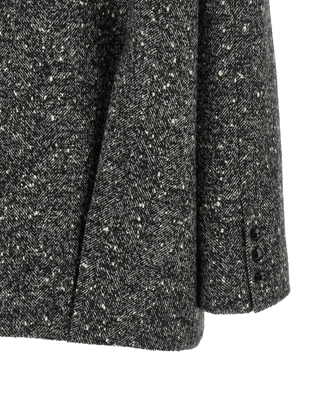 Valentino Garavani single-breasted chevron bouclé caban with shearling Zwart