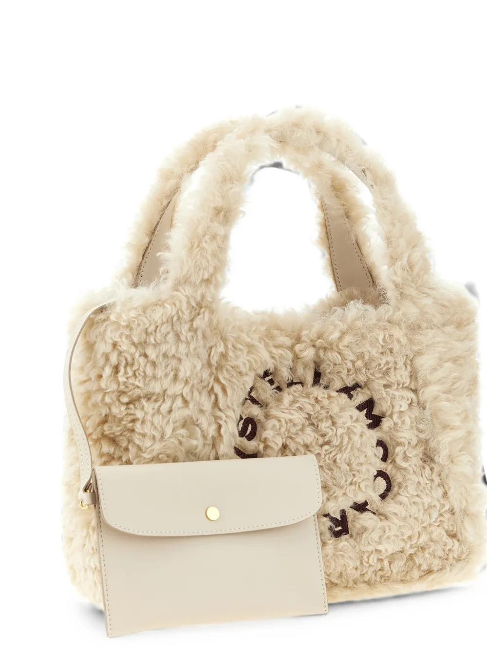 Stella McCartney Shopper met logo-borduurwerk en lammy-effect Beige
