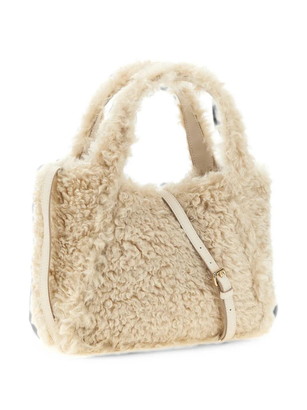 Stella McCartney Shopper met logo-borduurwerk en lammy-effect Beige