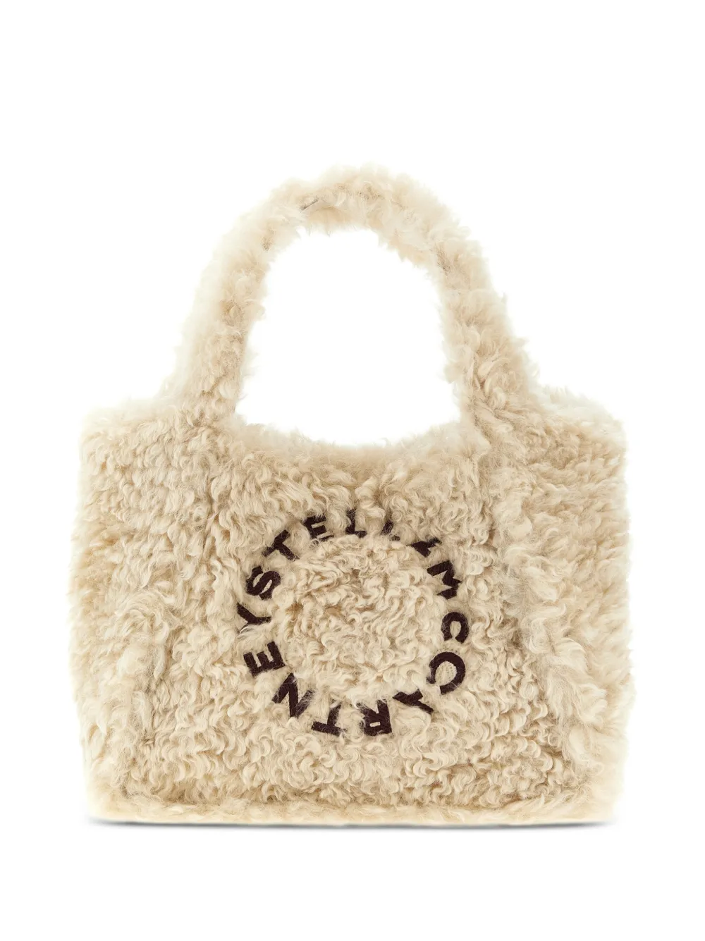 Stella McCartney logo-embroidered shearling-effect tote bag