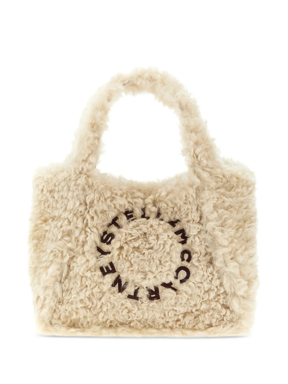 Stella McCartney logo-embroidered shearling-effect tote bag - Neutrals