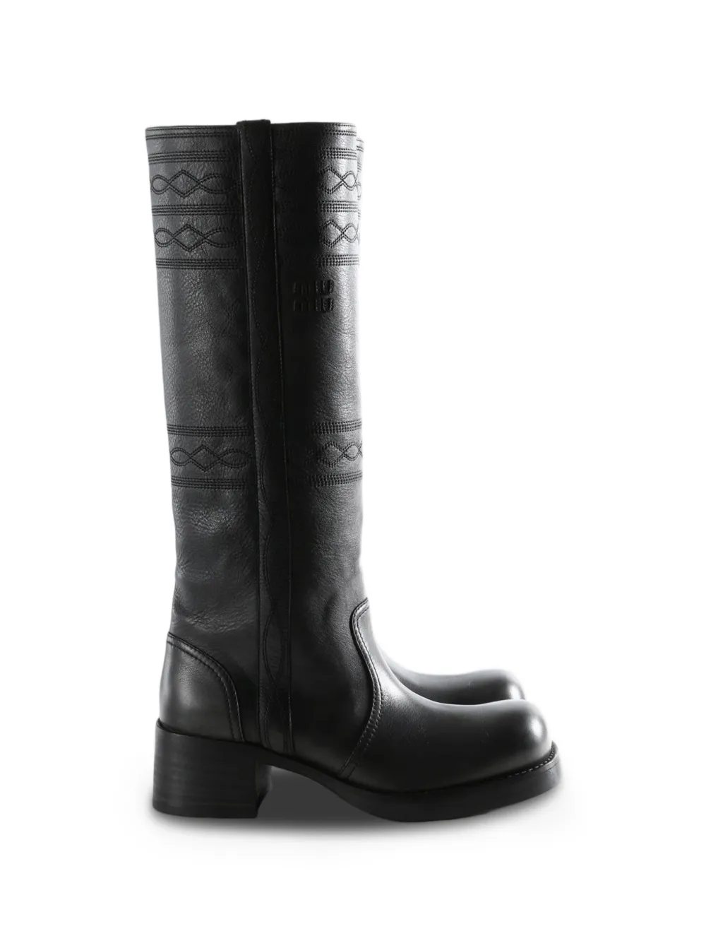 Miu Miu embroidered leather boots - Grau