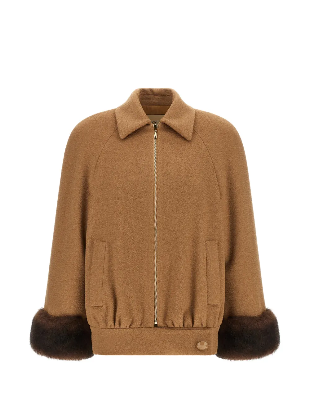 Valentino Garavani fur-cuff camel hair jacket · 40