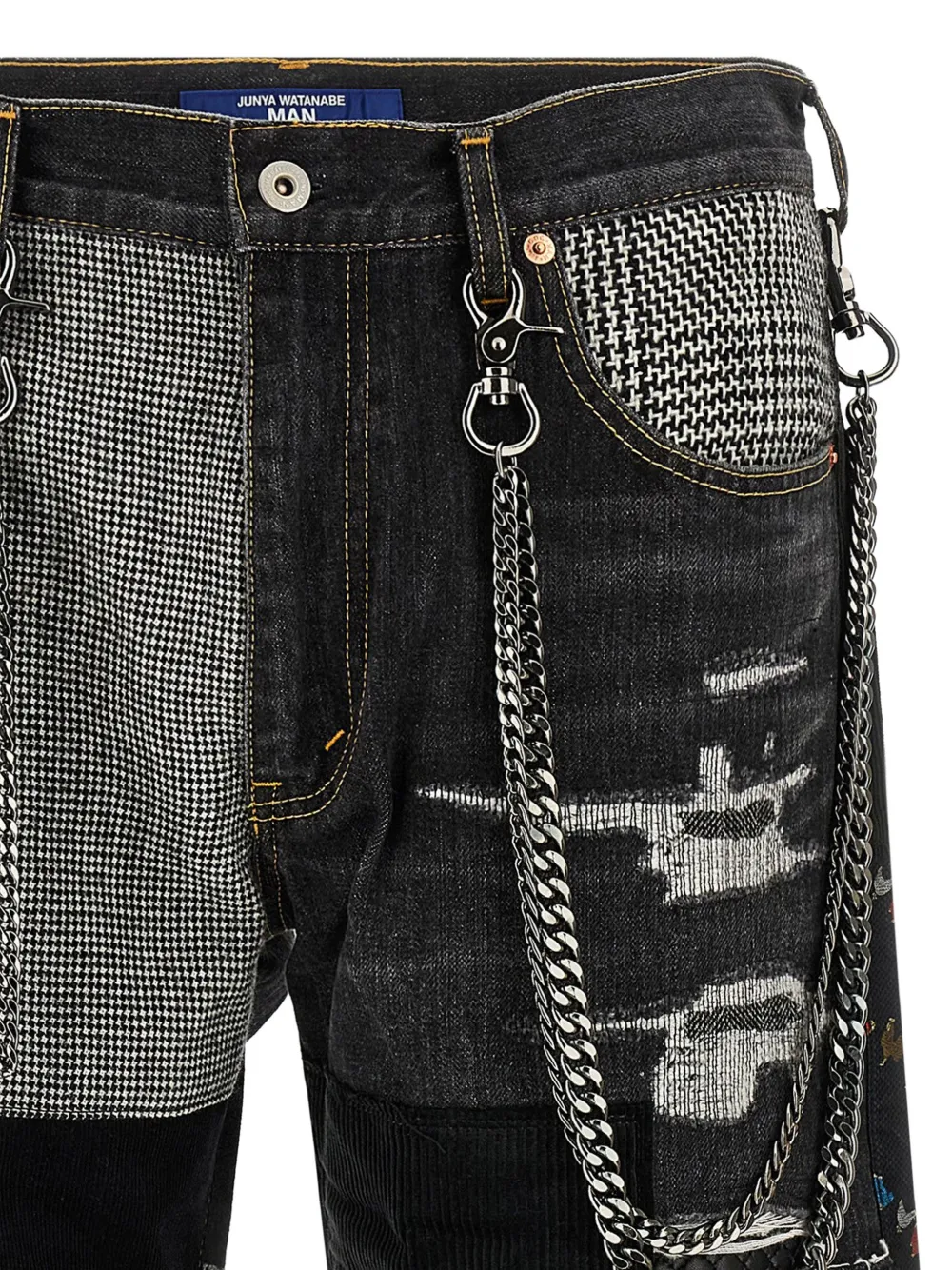 Junya Watanabe MAN chain-link patchwork jeans Blauw
