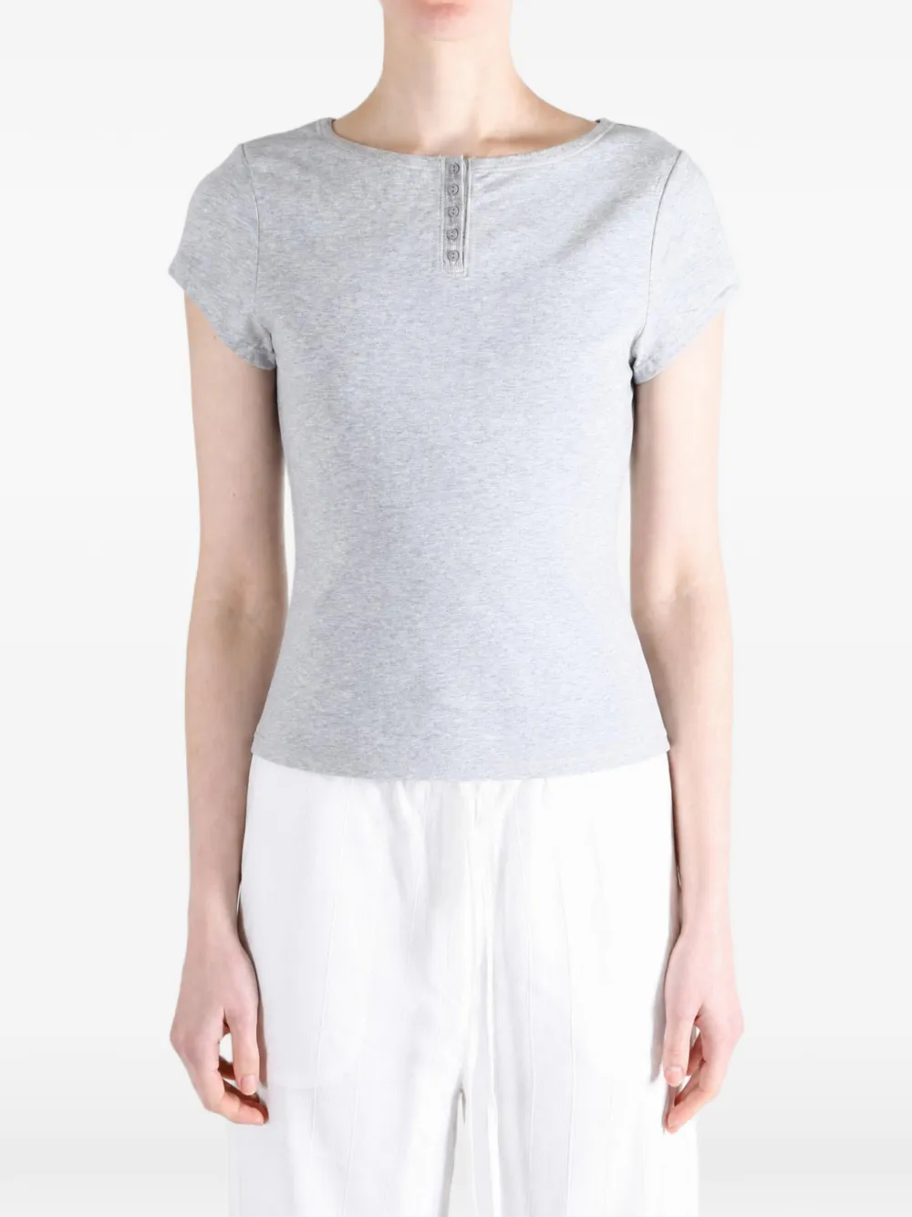 Free People t-shirt Morning Pages à patte de boutonnage et mancherons - Gris Free People t-shirt Morning Pages à patte de boutonnage et mancherons - Gris