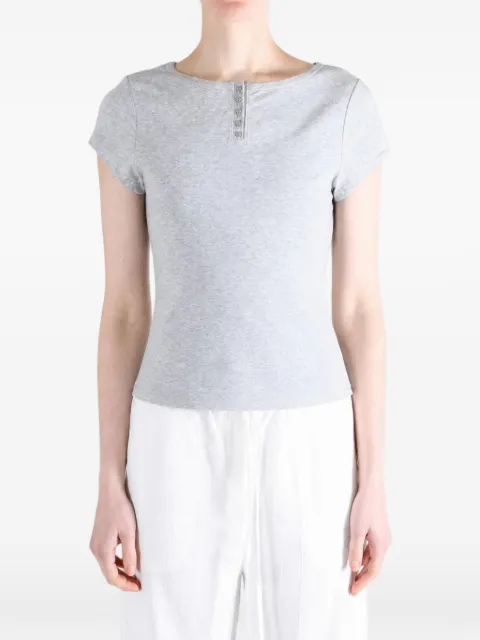 Free People playera Morning Pages con tapeta de botones y mangas japonesas