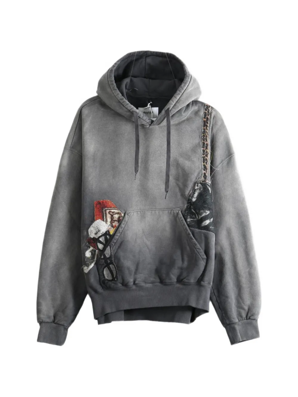 Doublet Twister Faded Patch-detail Hoodie In Gray