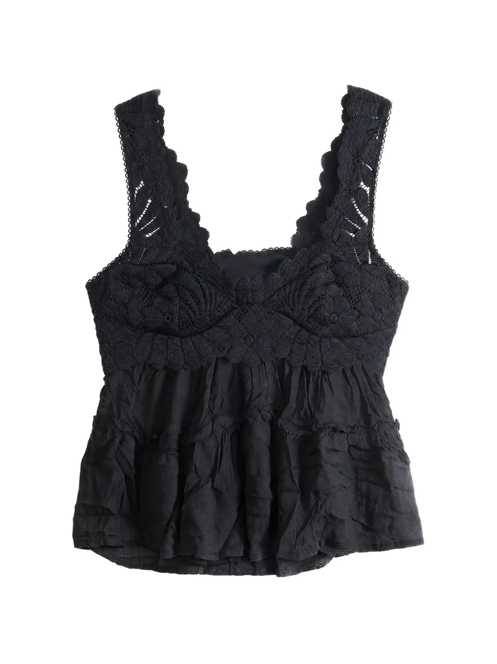 Free People Petal Party lace-trimmed tiered top - Noir
