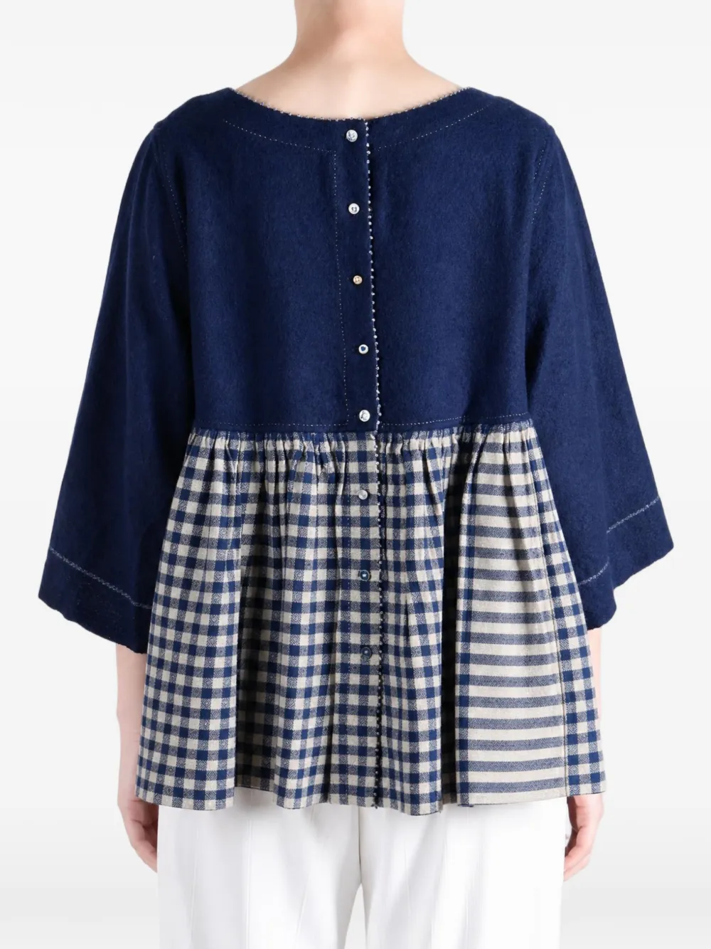 Pero Blouse met geruit vlak en boothals Blauw