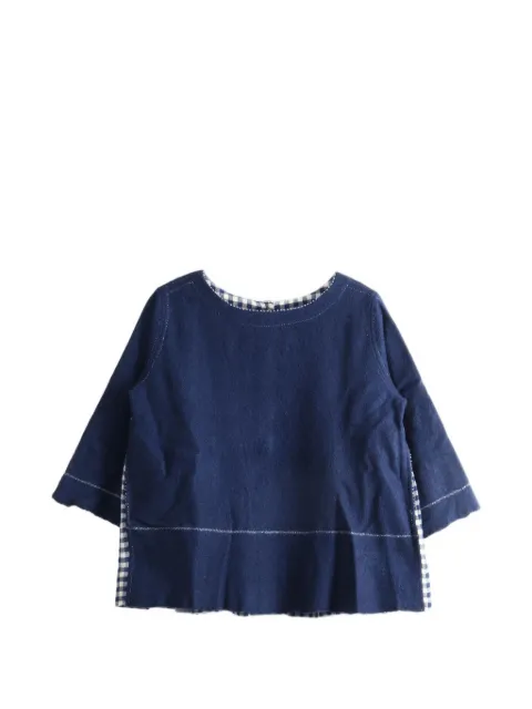 Pero checked-panel boat-neck blouse
