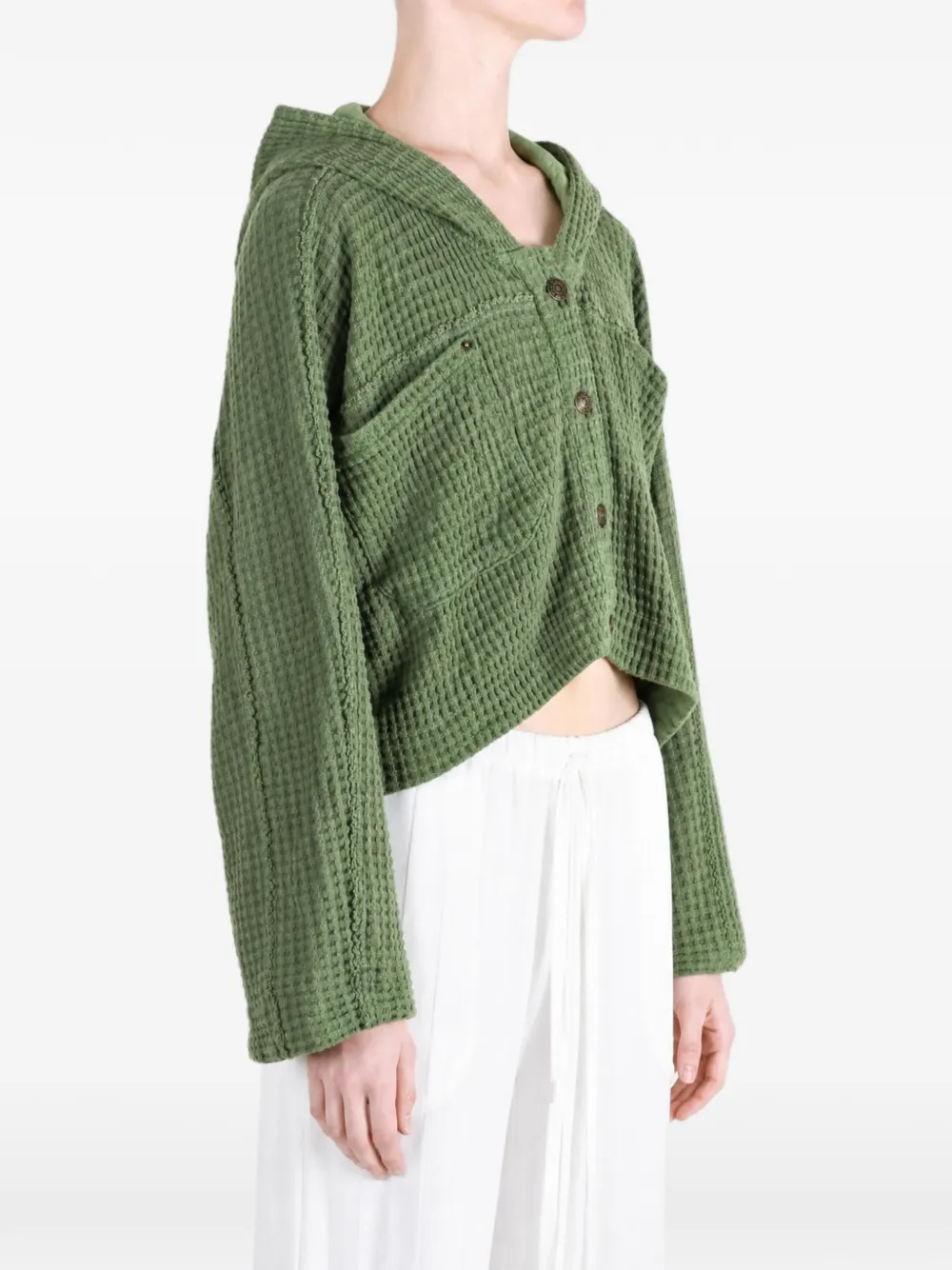 Free People Lolli waffle-knit hooded cardigan Groen