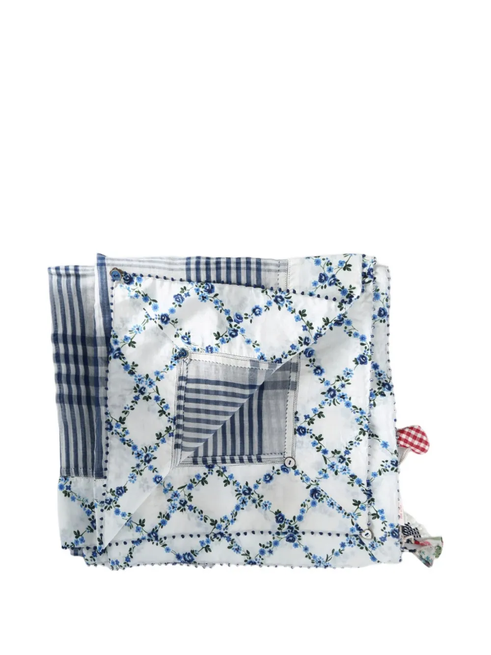 Péro Check-pattern Floral-print Scarf In White