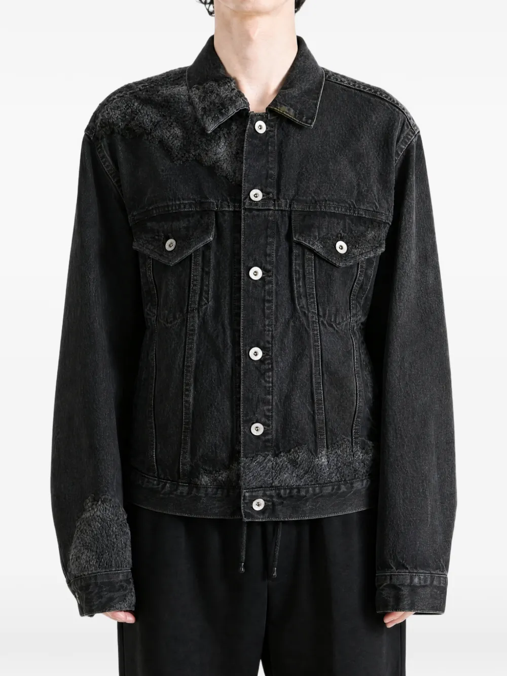 Doublet faded-effect distressed denim jacket Zwart