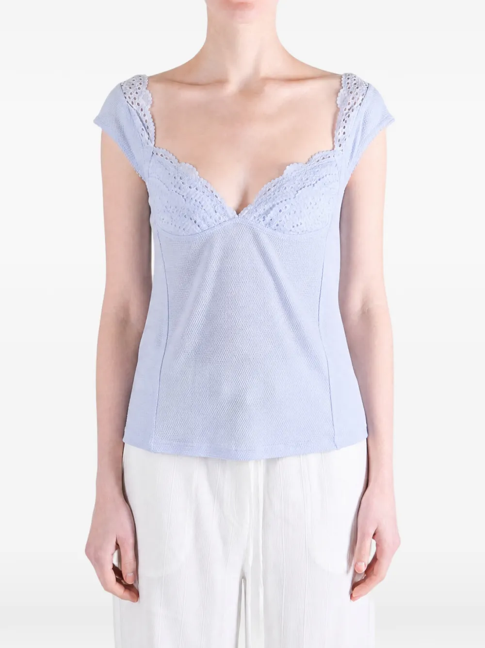 Free People Blush Hour broderie-anglaise V-neck T-shirt - Bleu Free People Blush Hour broderie-anglaise V-neck T-shirt - Bleu