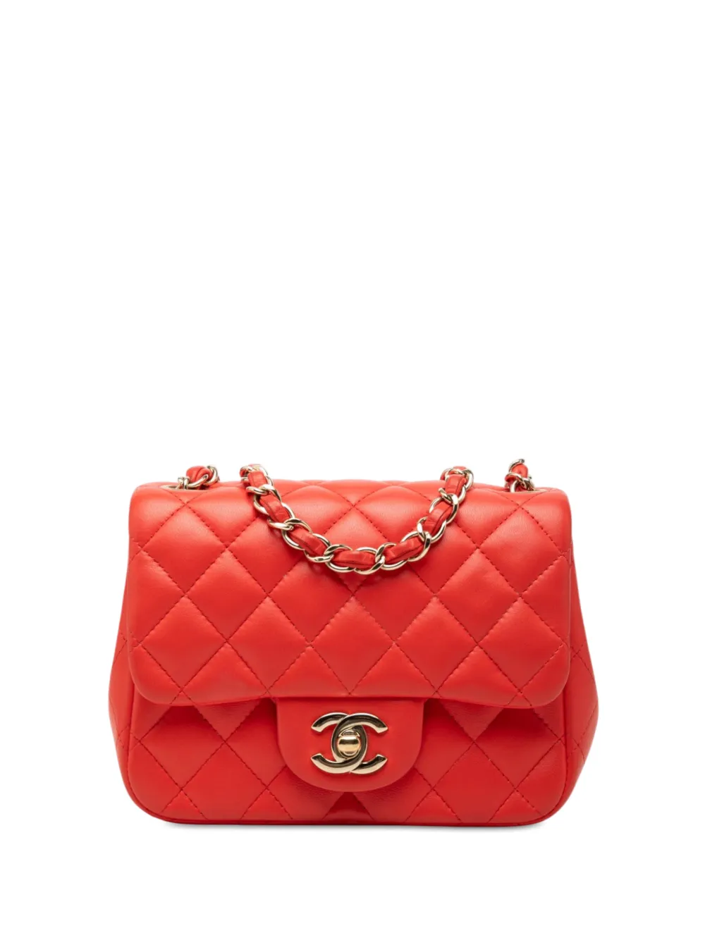 CHANEL Pre-Owned 2016-2017 Mini Square Classic Lambskin Single Flap crossbody bag - Orange
