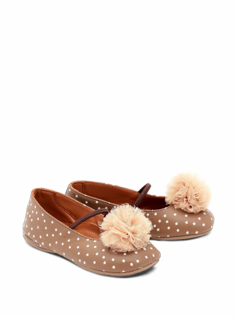 Pèpè star-print tulle-pom-pom ballet flats - Braun