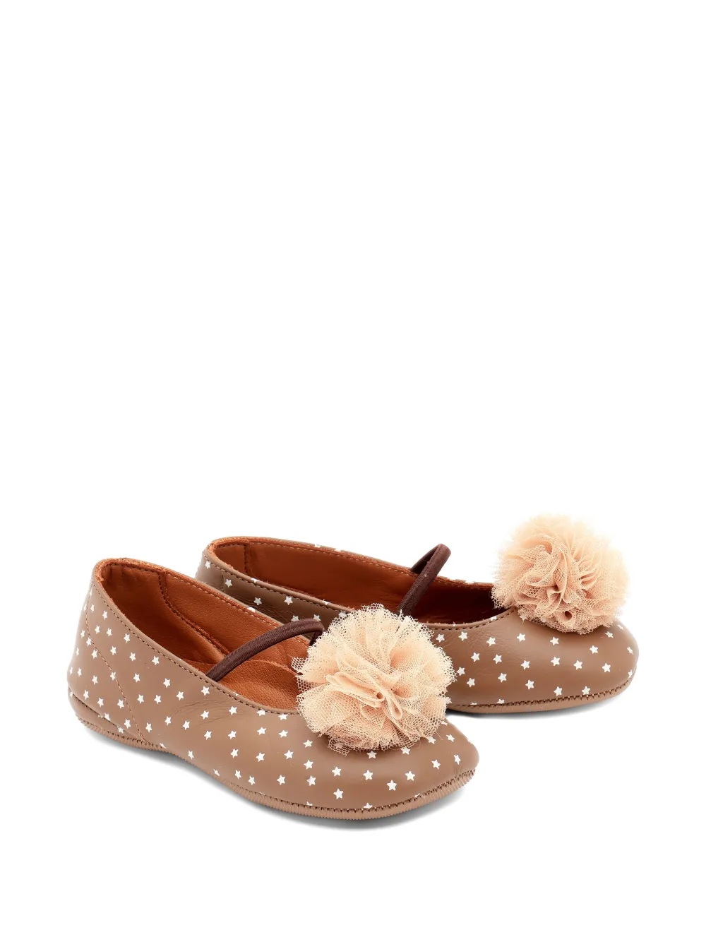 Pèpè star-print tulle-pom-pom ballet flats - Marrone