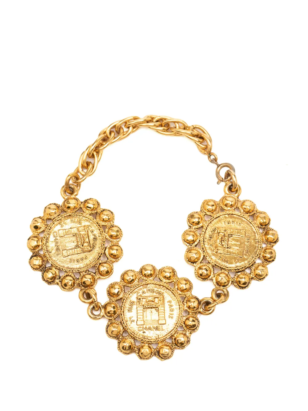 CHANEL Pre-Owned bracelet fantaisie 31 Rue Cambon à maillons avec médaillon plaqué or (1970-1980)