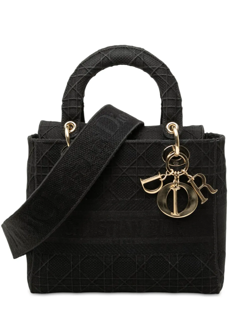 Christian Dior Pre-Owned 2020 mittelgroße Cannage Lady D Lite Satchel-Tasche aus Canvas - Schwarz