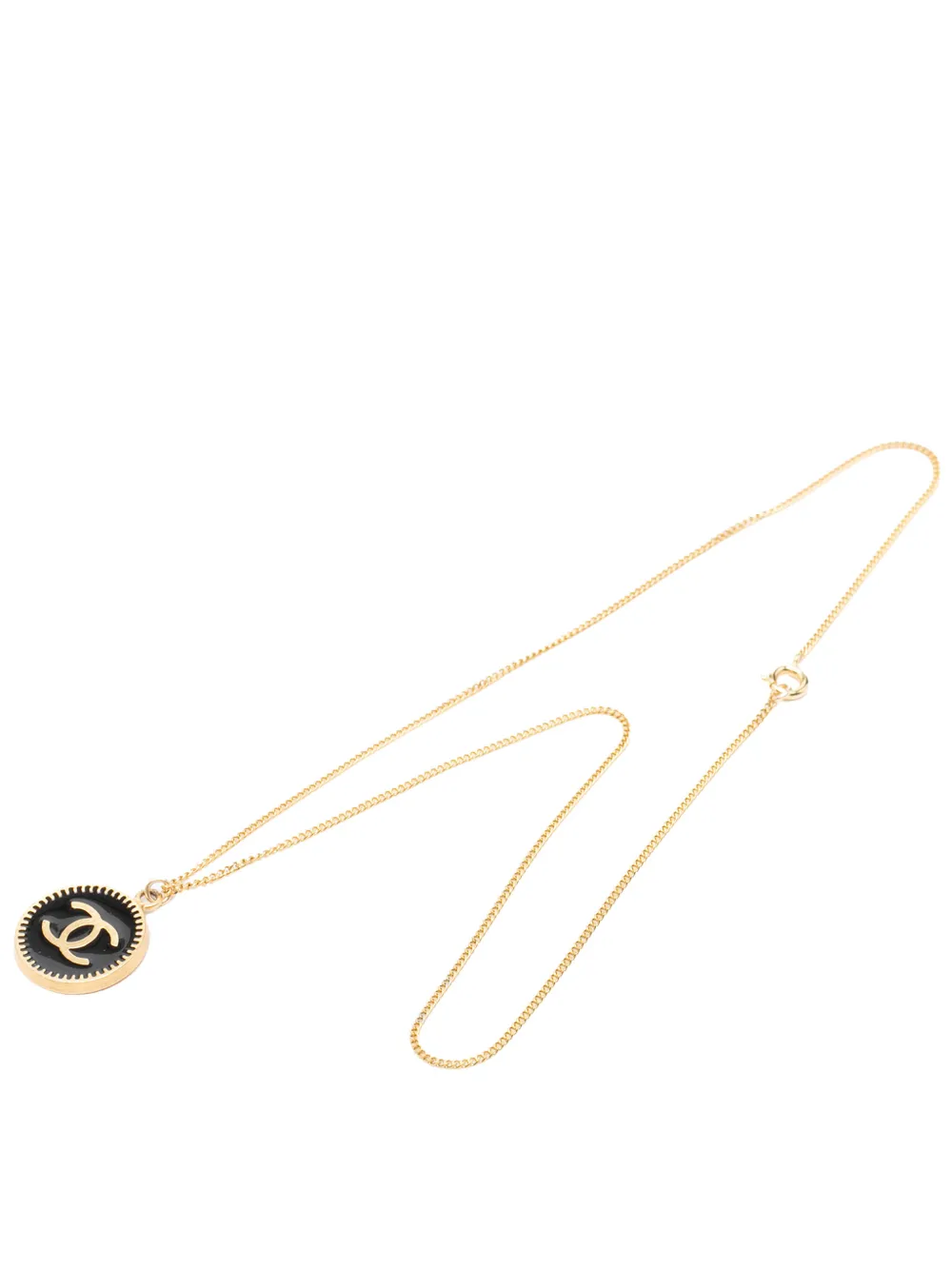 CHANEL Pre-Owned 2001 CC Gold Plated and Enamel Round Pendant Necklace costume necklace - Nero