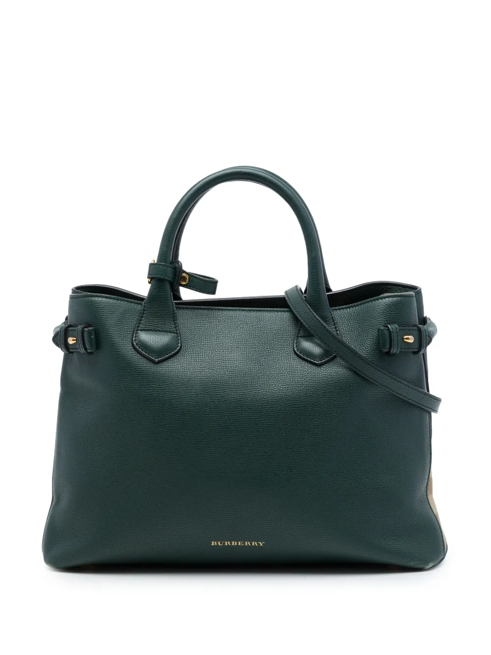 Burberry Pre-Owned 2000-2017 Medium Leather and House Check Banner satchel - Verde