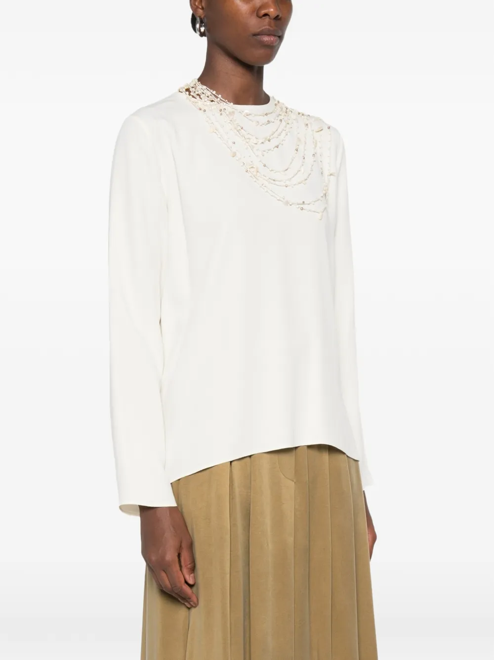 Forte Verfraaide blouse Beige