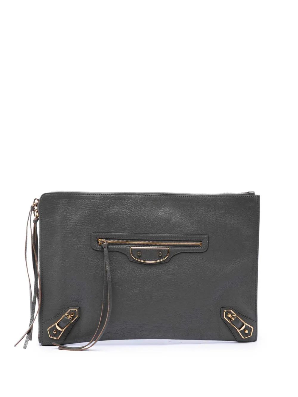 Balenciaga Pre-Owned 2016 Motocross Classic Metallic Edge Clutch aus Ziegenleder - Grau