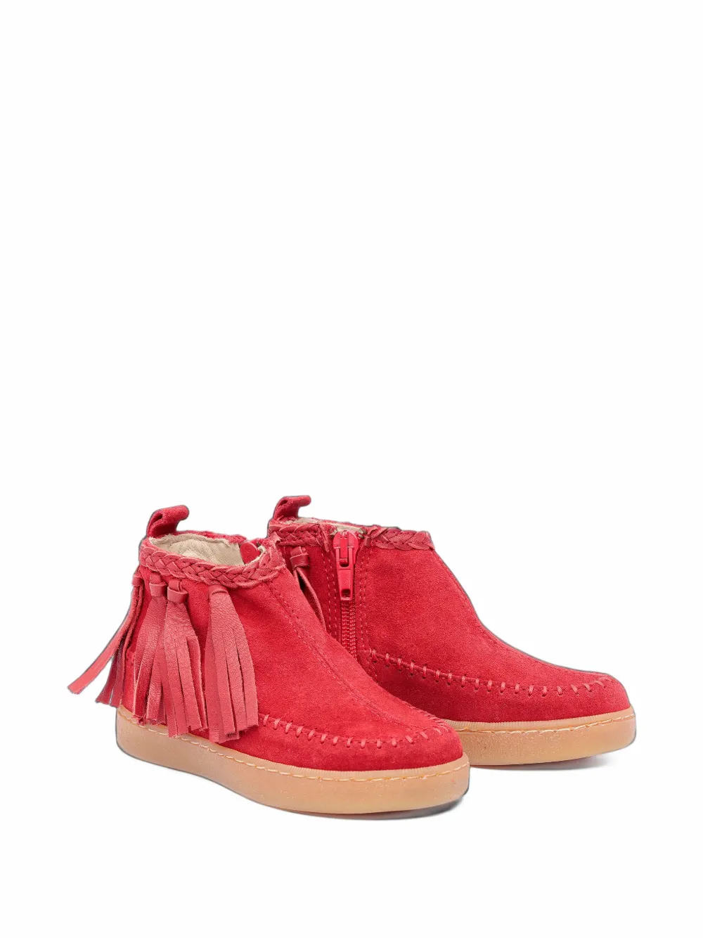Pèpè fringe-detail braided-trim ankle boots - Rosso