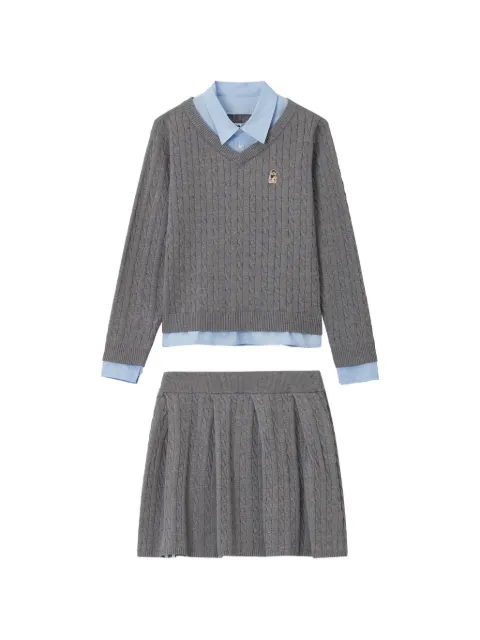 CHOCOOLATE cable-knit logo-patch sweater and skirt set