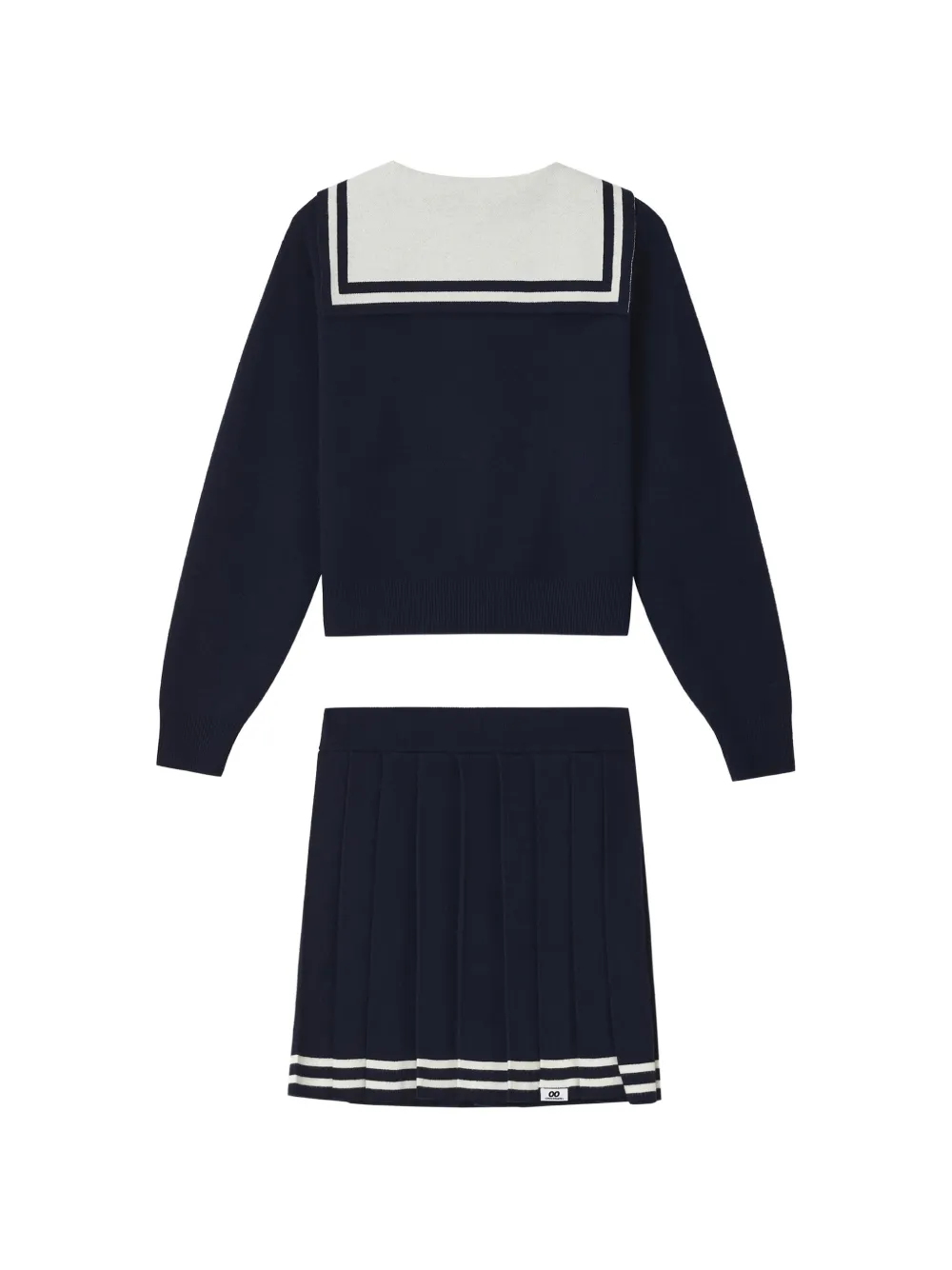 CHOCOOLATE sailor-collar cardigan and pleated skirt set Blauw