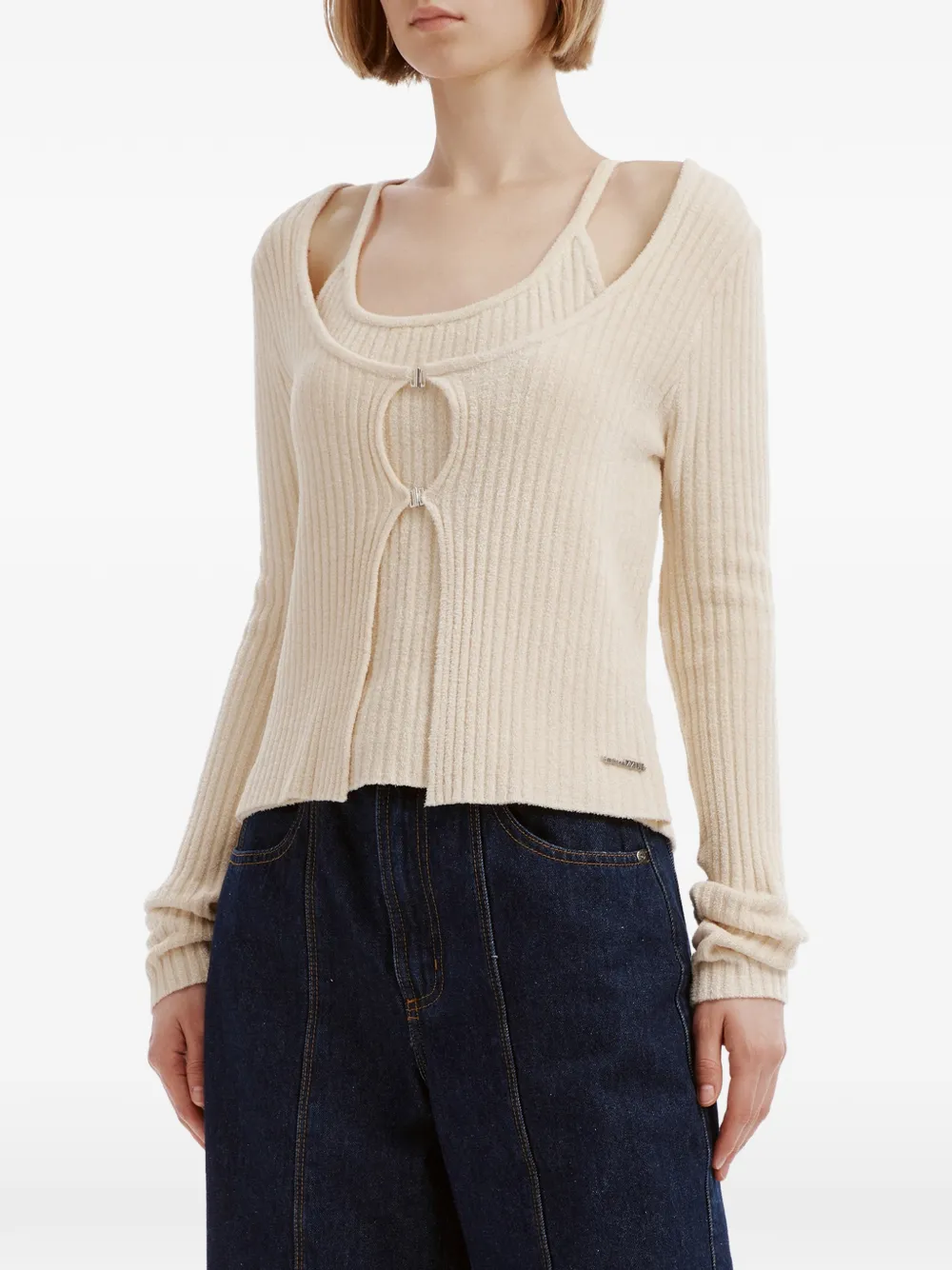 izzue Ribgebreide top met gelaagd effect Beige