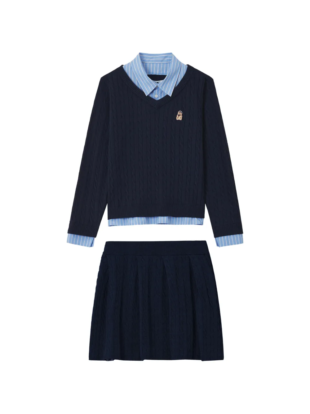 CHOCOOLATE cable-knit sweater and pleated skirt set - Blu