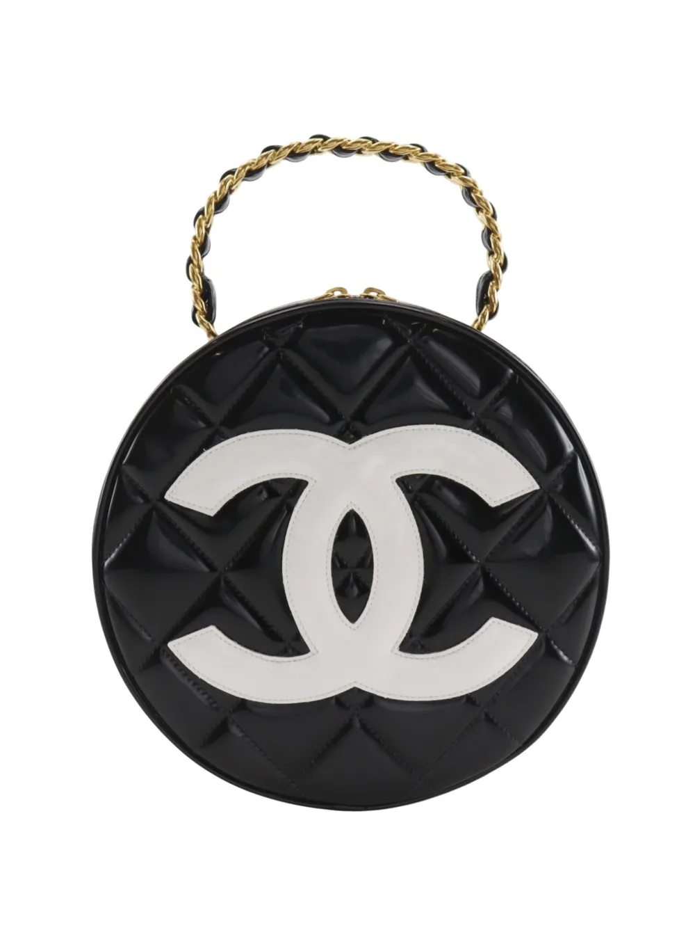 CHANEL Pre-Owned 1994-1996 CC Quilted Patent Round Vanity Bag handbag - Nero