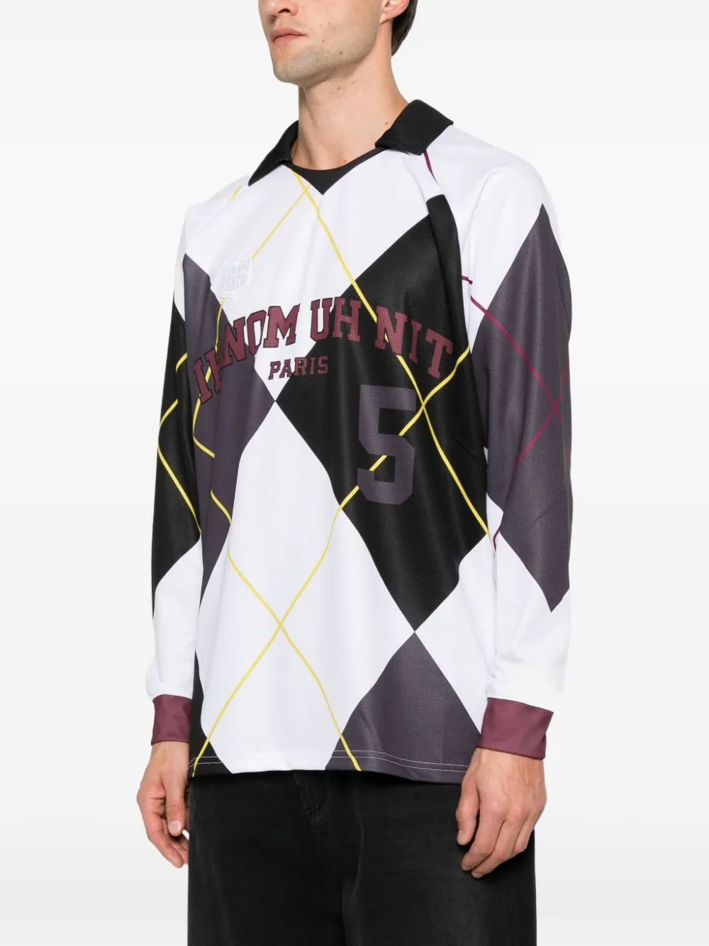Ih Nom Uh Nit argyle-print long-sleeve polo shirt Wit