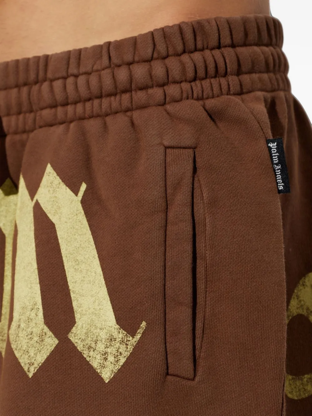 Palm Angels Gerafelde shorts met logo-print Bruin
