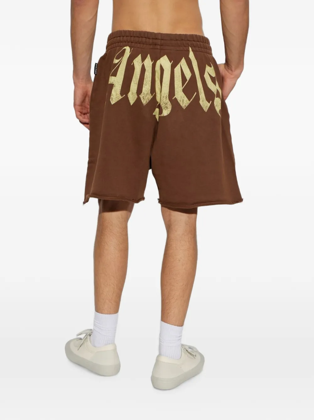 Palm Angels Gerafelde shorts met logo-print Bruin
