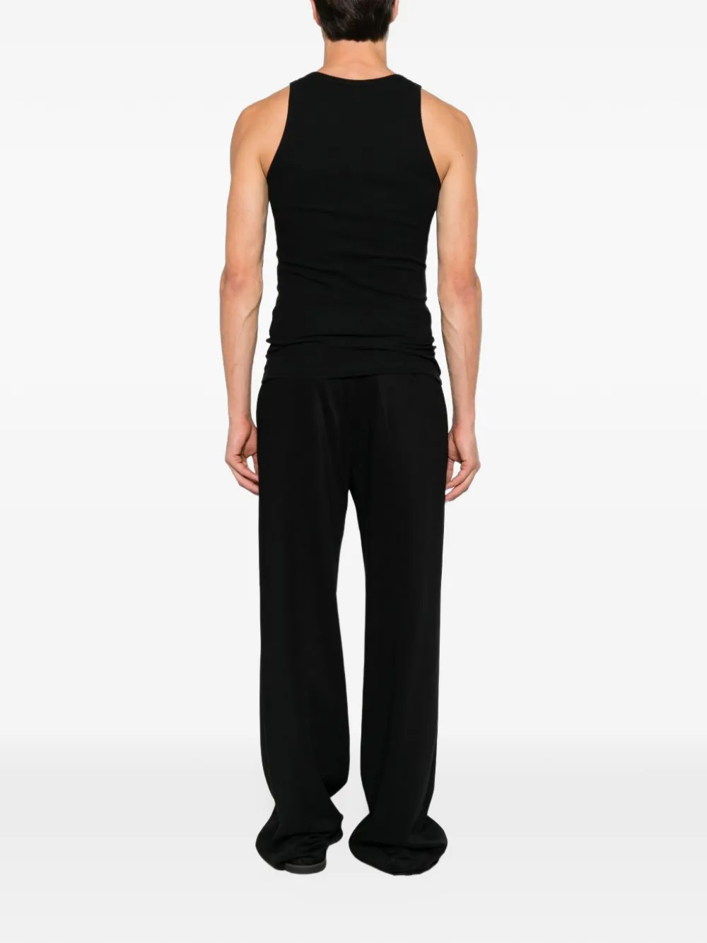 Versace logo-embroidered ribbed tank top Zwart