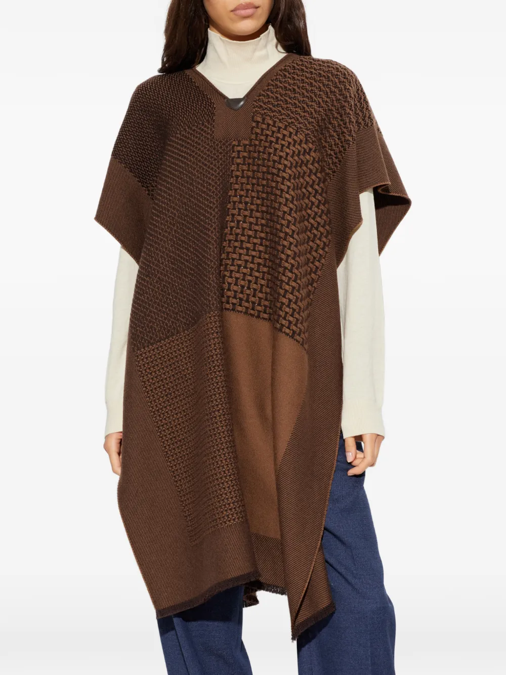 Ferragamo Gancini Poncho im Patchwork-Look - Braun