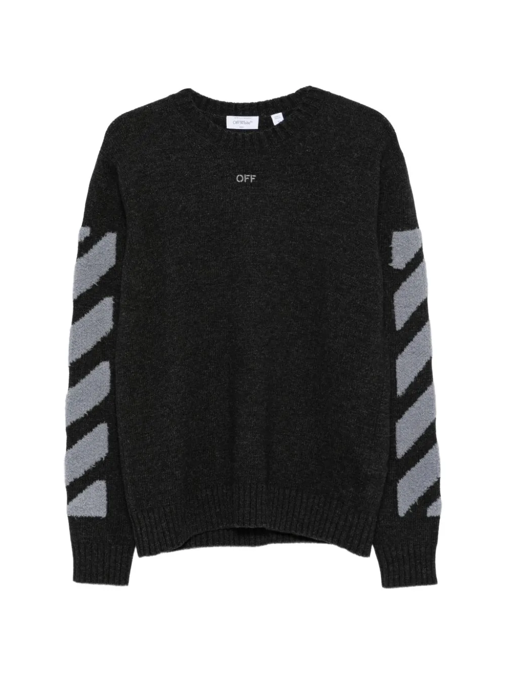 Off-White Diagonals Fuzzy knit crewneck sweater Zwart