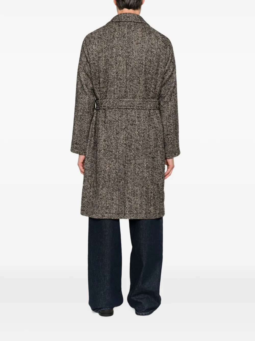 Tagliatore herringbone-pattern belted coat Bruin